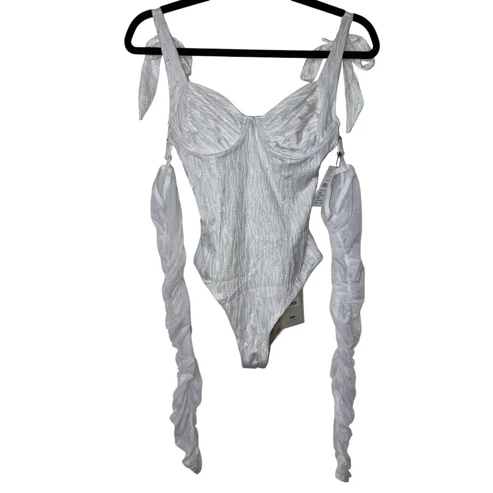 BOAMAR Millie Cheeky One Piece in White Textured Shine Medium New Bridal Swim